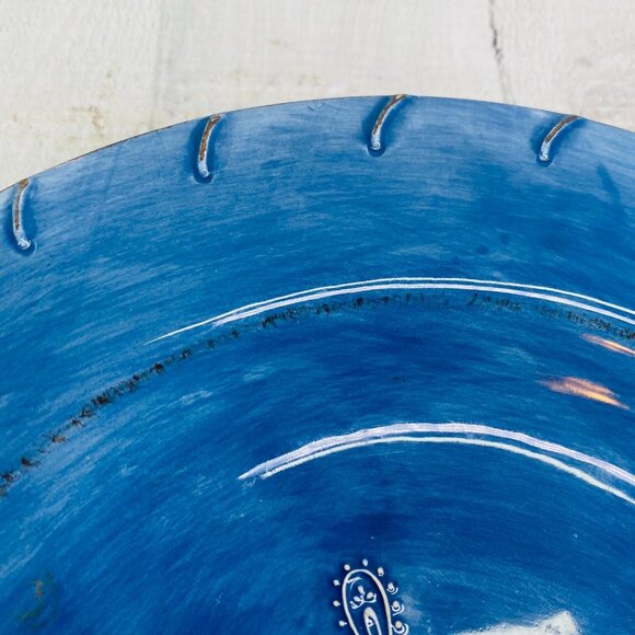 Home TM Blue Brush Strokes Embossed Detail Center Ceramic 10" Dinner Plate Set 4 - Picture 15 of 16